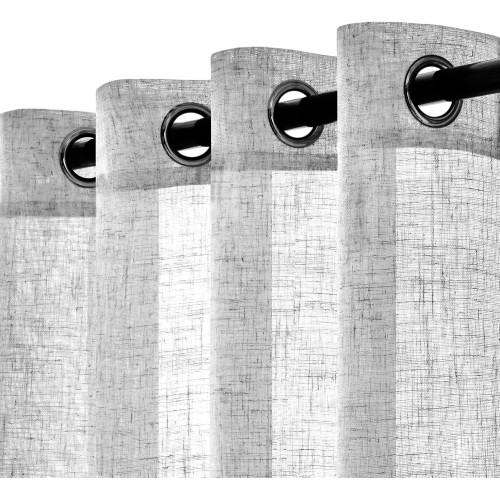 Tenda Simply Effetto Lino 140x300 cm Grigio - Tinta Unita Semitrasparente - Poliestere con Anelli - Stile Moderno